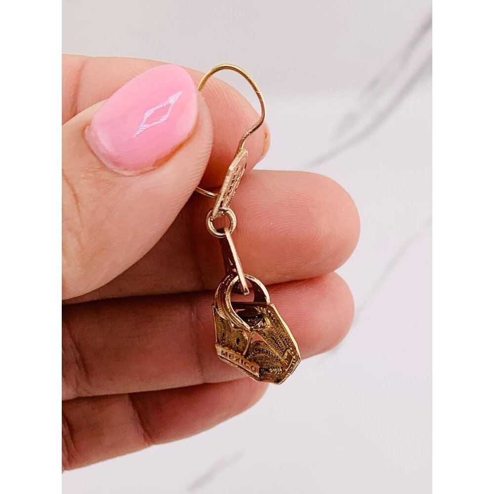 10k Solid Gold Earrings Dangle Mexican Traditiona… - image 3